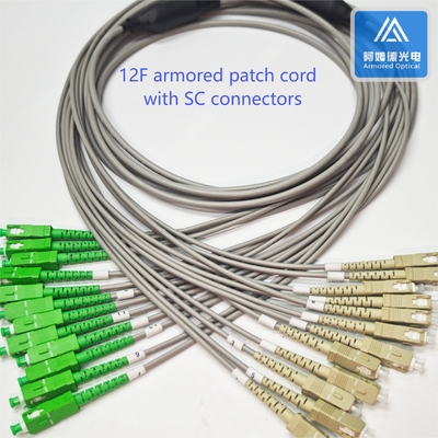 12 Core  Spiral Armored Patch Cord 2m 6.5mm Grey PVC Rodent Resistant SC APC SC UPC