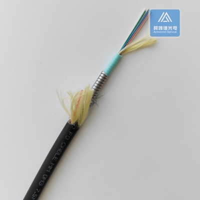 6 Cores Multi Mode Spiral Armored Fiber Cable 7.5mm Black TPU Rodent Resistant FTTH Micro Armored Cable