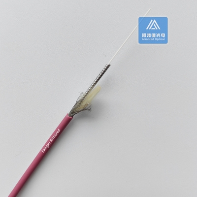 Simplex MM Spiral Armored Fiber Cable 3.0mm Red PVC Jacket Rodent Resistant FTTH With Braiding Mesh