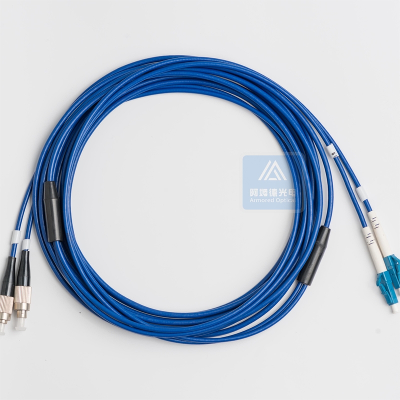 Lc To Fc Duplex Armored Lc Fc Fiber Patch Cord 10m 3.3mm Blue PVC Jacket FTTH
