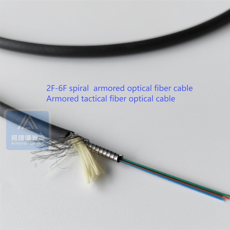 4 Core 5.0mm Spiral Armored Fiber Cable SM Single Mode Black TPU jacket Tactical Military