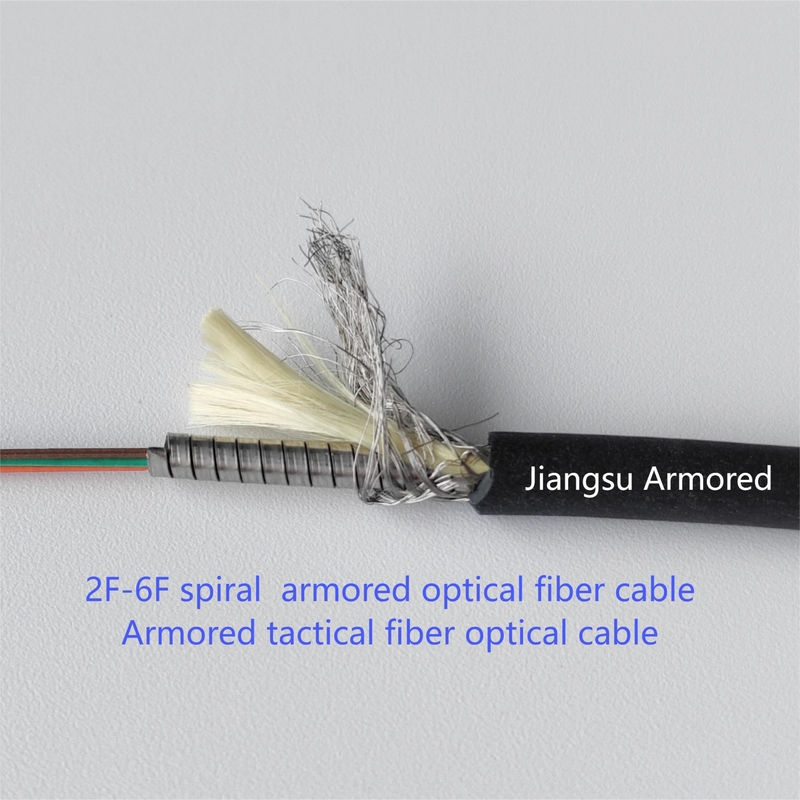 4 Core 5.0mm Spiral Armored Fiber Cable SM Single Mode Black TPU jacket Tactical Military