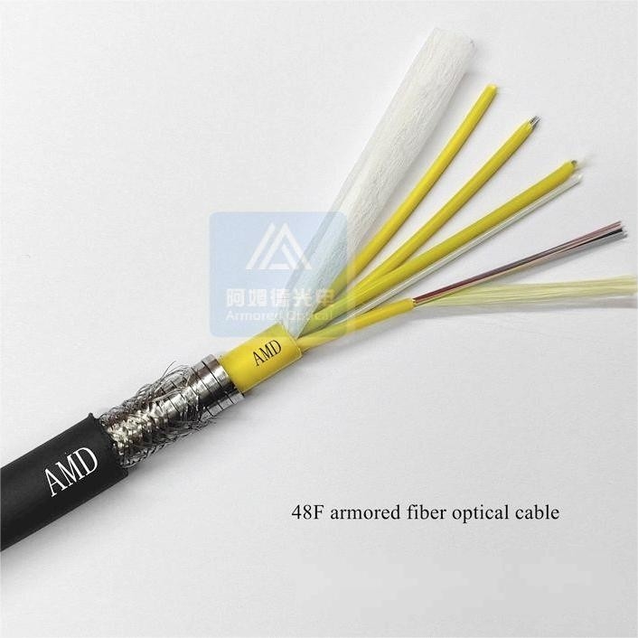 48 Core Armored Fiber Optical Cable Single Mode 10.5mm  Black TPU Rodent Resistant