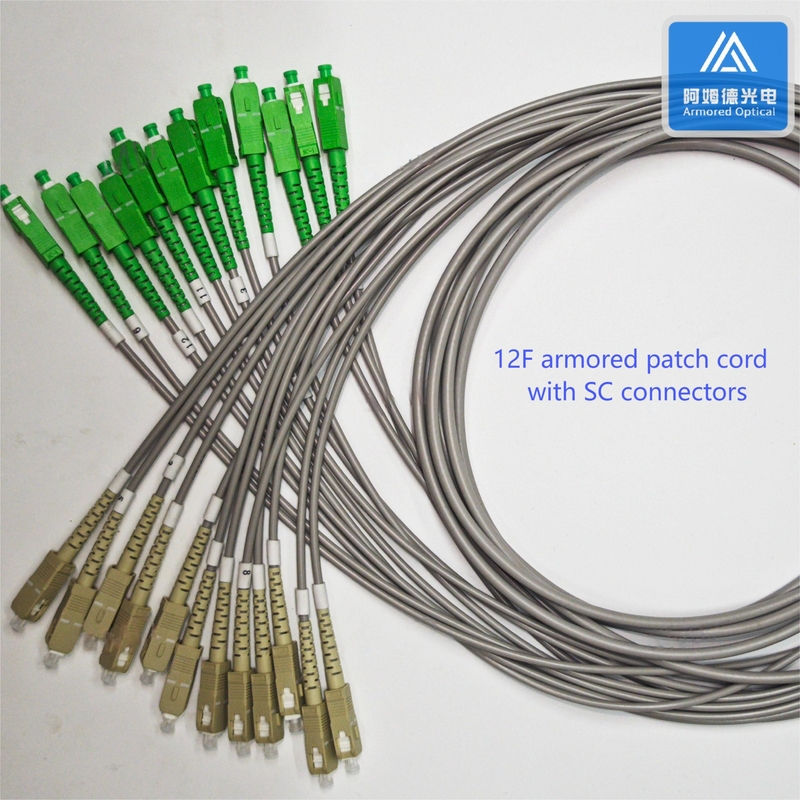 12 Core  Spiral Armored Patch Cord 2m 6.5mm Grey PVC Rodent Resistant SC APC SC UPC