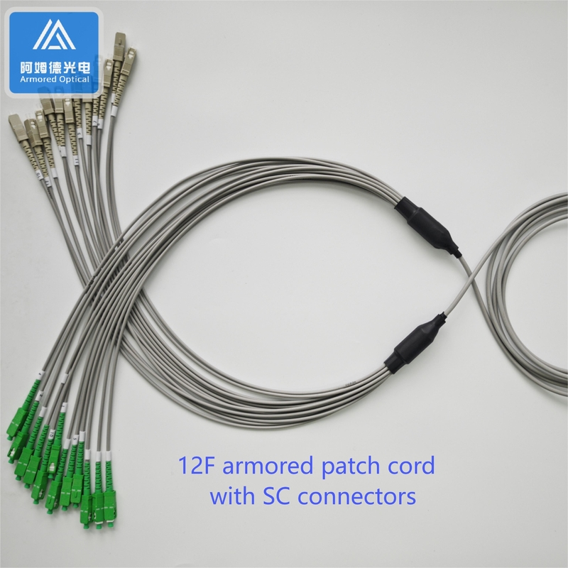 12 Core 5M Spiral Armored Patch Cord Grey PVC 6.5mm Rodent Resistant SC APC SC UPC