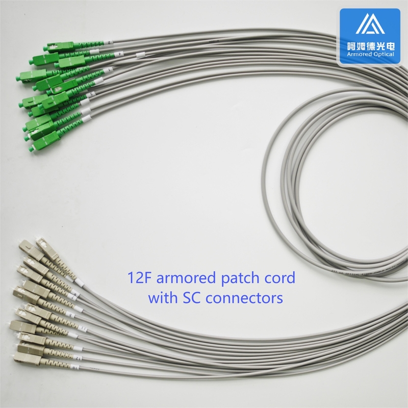 12 Core 5M Spiral Armored Patch Cord Grey PVC 6.5mm Rodent Resistant SC APC SC UPC