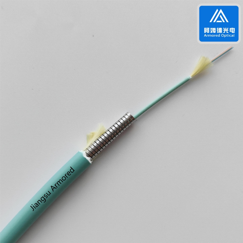 12 Cores MM Spiral Armored Fiber Cable Aque LSZH  Micro Armored Cable FTTH Rodent Resistant
