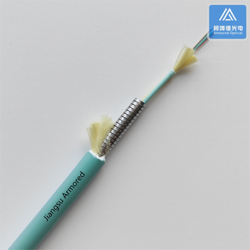 12 Cores MM Spiral Armored Fiber Cable Aque LSZH  Micro Armored Cable FTTH Rodent Resistant