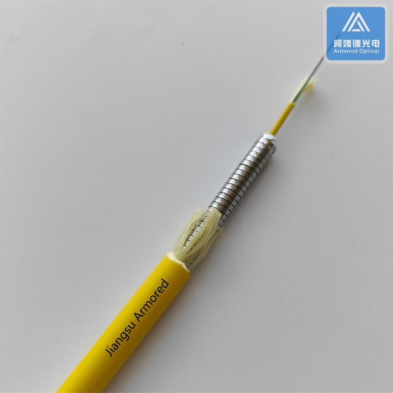 12 Cores SM Spiral Armored Fiber Cable Yellow LSZH  Micro Armored Cable FTTH Rodent Resistant