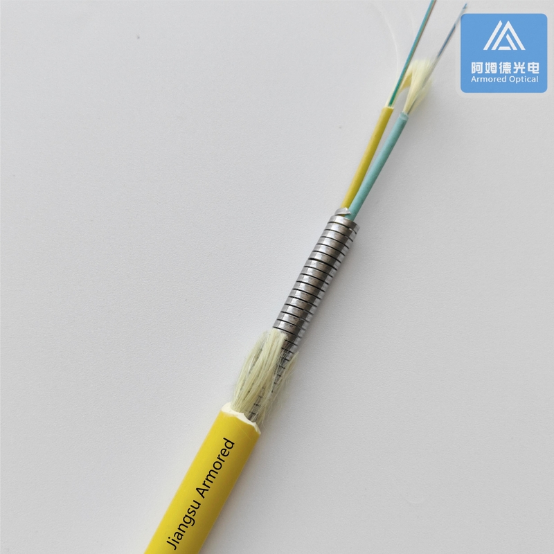 24 Cores SM Spiral Armored Fiber Cable Yellow LSZH  Micro Armored Cable Rodent Resistant FTTH