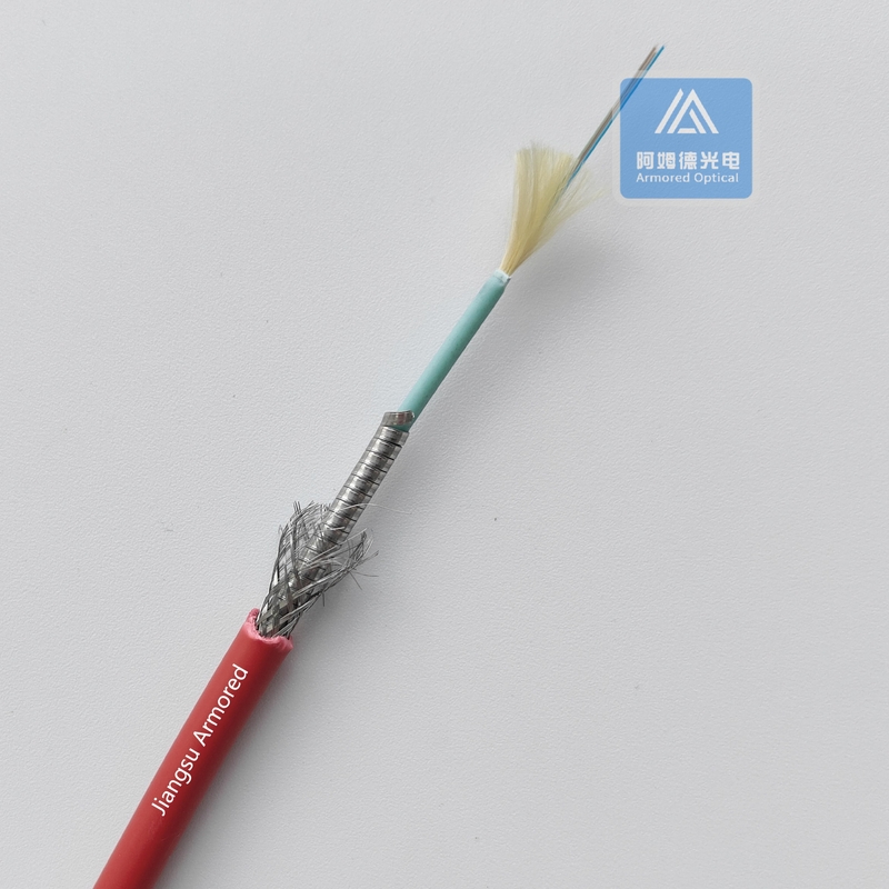 12 Cores Multi Mode Micro Armored Fiber Cable  5.0mm Red LSZH Rodent Resistant FTTH