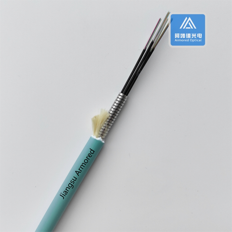 48 Cores MM Spiral Armored Fiber Cable Aque LSZH 8.5mm  Micro Armored Cable FTTH Rodent Resistant