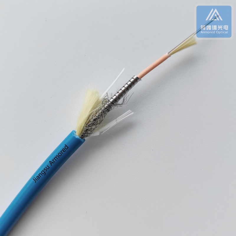 6 Cores Single Mode Spiral Micro Armored Fiber Cable  5.0mm Blue LSZH Rodent Resistant