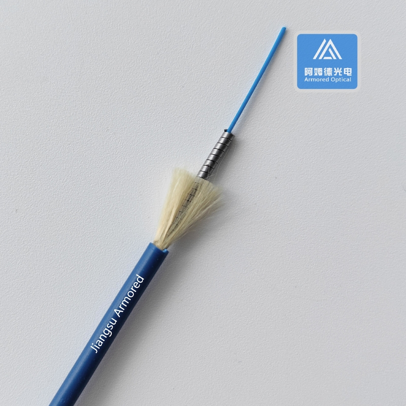 Simplex Spiral Armored Fiber Cable G652D Blue PVC  OD 3.0mm Rodent Resistant FTTH