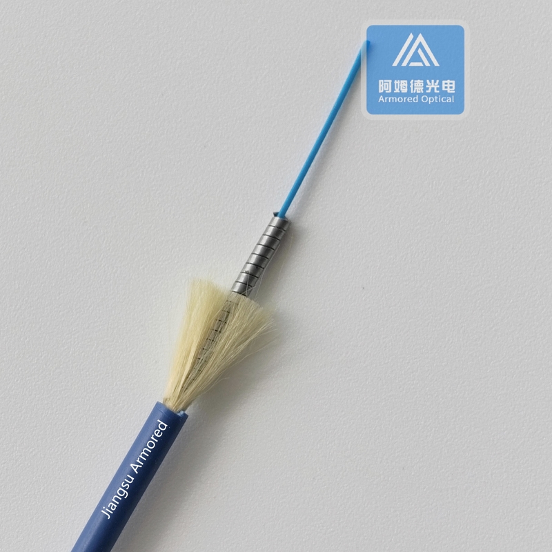 Simplex Spiral Armored Fiber Cable G652D Blue PVC  OD 3.0mm Rodent Resistant FTTH