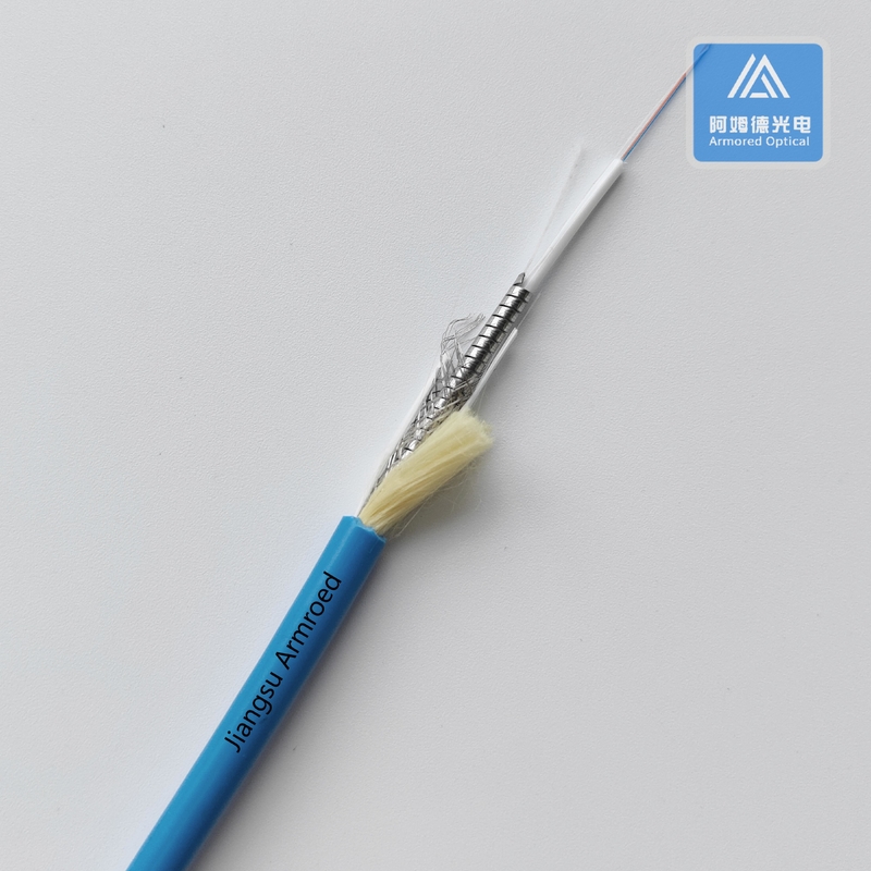 2 Cores SM Spiral Armored Fiber Cable  6.0mm Blue LSZH With PBT Tube  Rodent Resistant