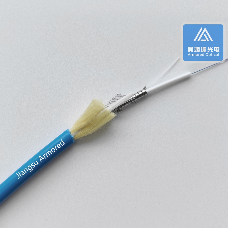 2 Cores SM Spiral Armored Fiber Cable  6.0mm Blue LSZH With PBT Tube  Rodent Resistant