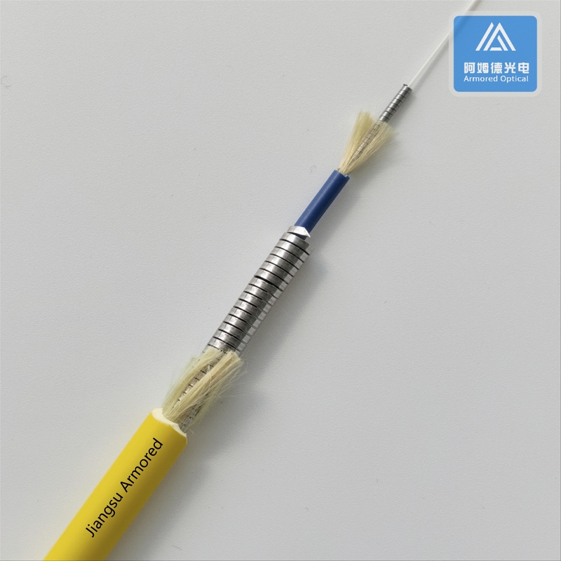 Simplex SM Armored Fiber Cable 7.0mm Yellow LSZH  Rodent Resistant Double Armored Fiber Cable FTTH