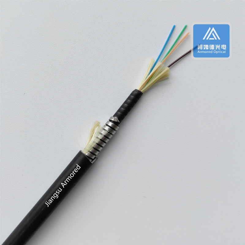 4 Cores SM Armored Fiber Cable 6.5mm Black LSZH Double Jacket Rodent Resistant FTTH