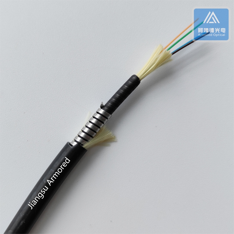 4 Cores SM Armored Fiber Cable 6.5mm Black LSZH Double Jacket Rodent Resistant FTTH