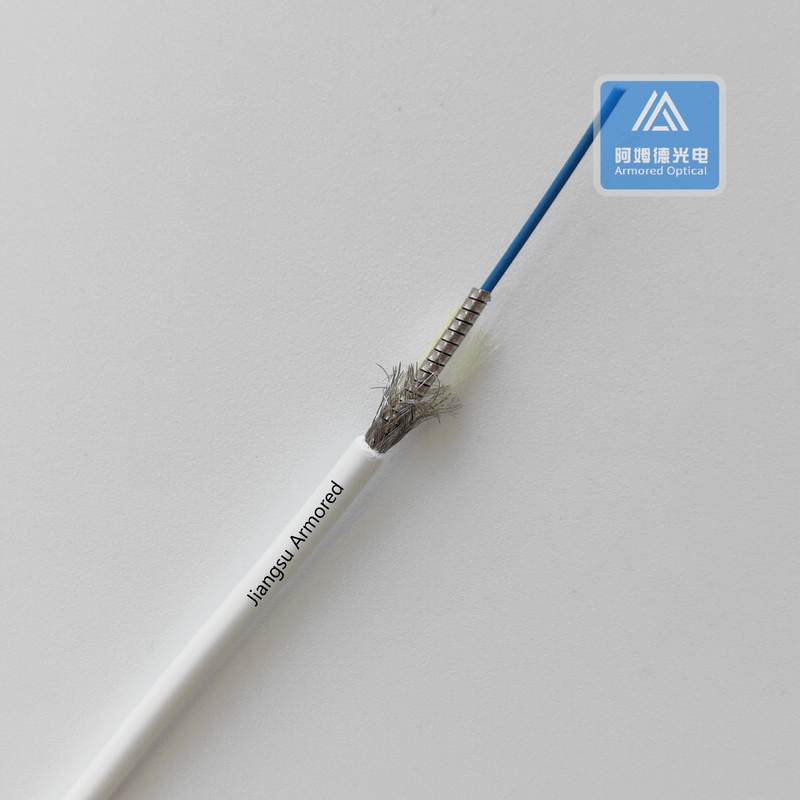 Simplex SM Spiral Armored Fiber Cable 3.0mm White LSZH Rodent Resistant FTTH Micro Armored Fiber Cable