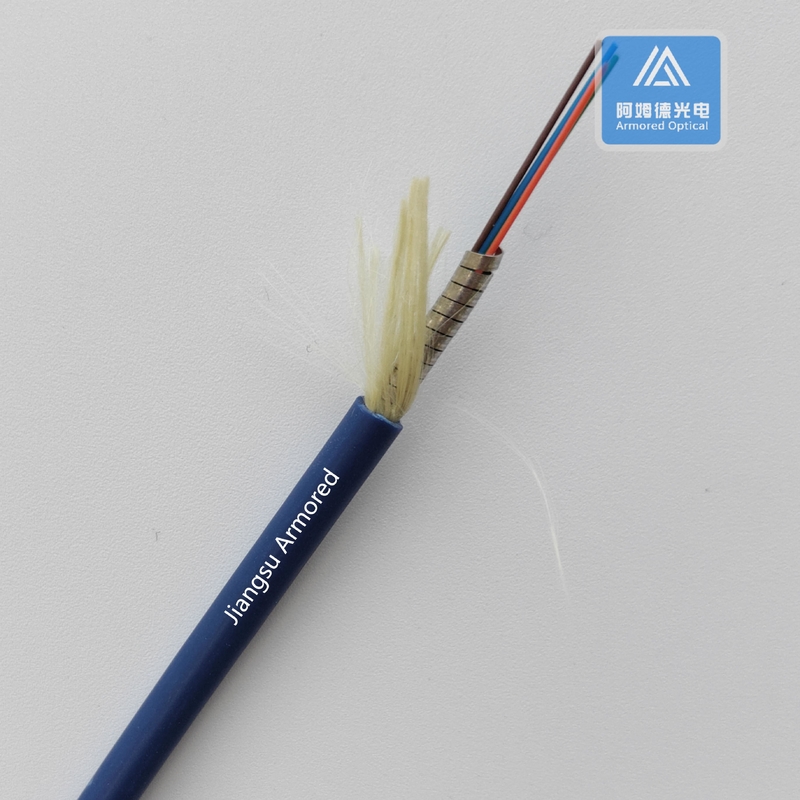 4 Cores SM Spiral Armored Fiber Cable 4.8mm Blue PVC Rodent Resistant FTTH Micro Armored Cable