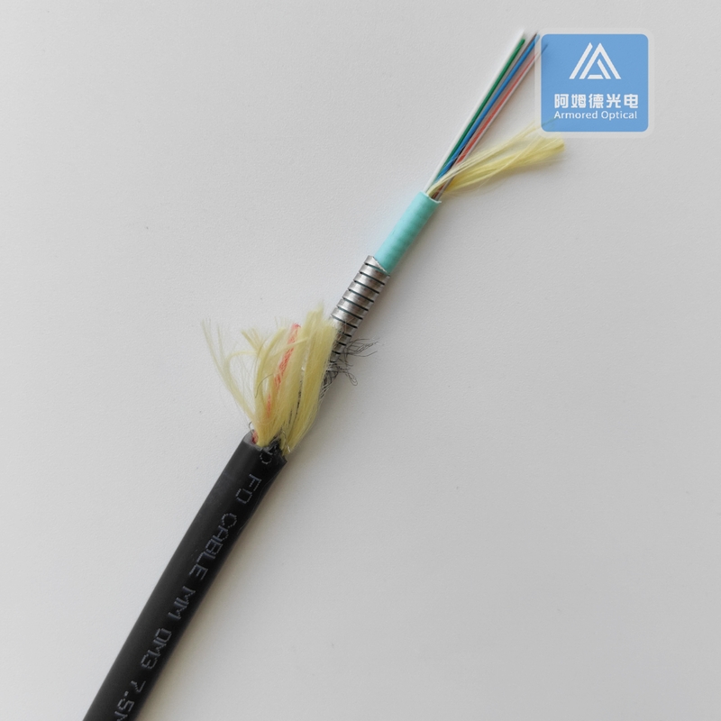 6 Cores Multi Mode Spiral Armored Fiber Cable 7.5mm Black TPU Rodent Resistant FTTH Micro Armored Cable