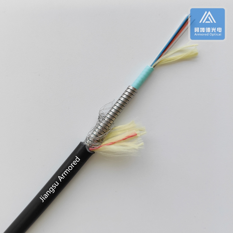 6 Cores Multi Mode Spiral Armored Fiber Cable 7.5mm Black TPU Rodent Resistant FTTH Micro Armored Cable