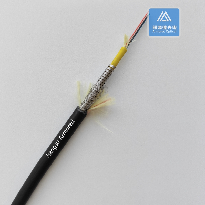 6 Cores Single Mode Spiral Armored Fiber Cable 7.5mm Black TPU Rodent Resistant FTTH Micro Armored Cable