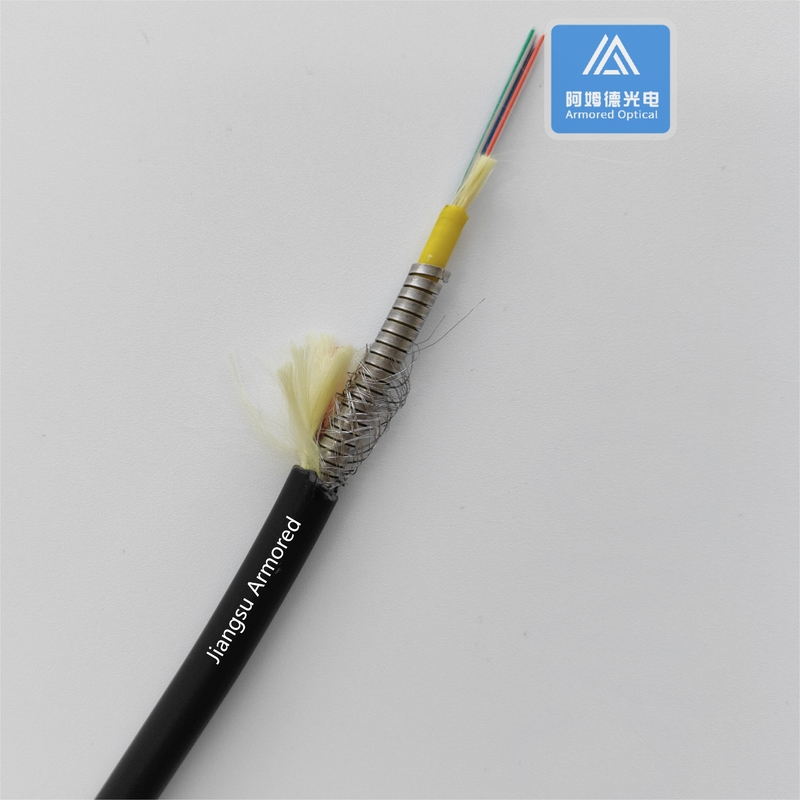 6 Cores Single Mode Spiral Armored Fiber Cable 7.5mm Black TPU Rodent Resistant FTTH Micro Armored Cable