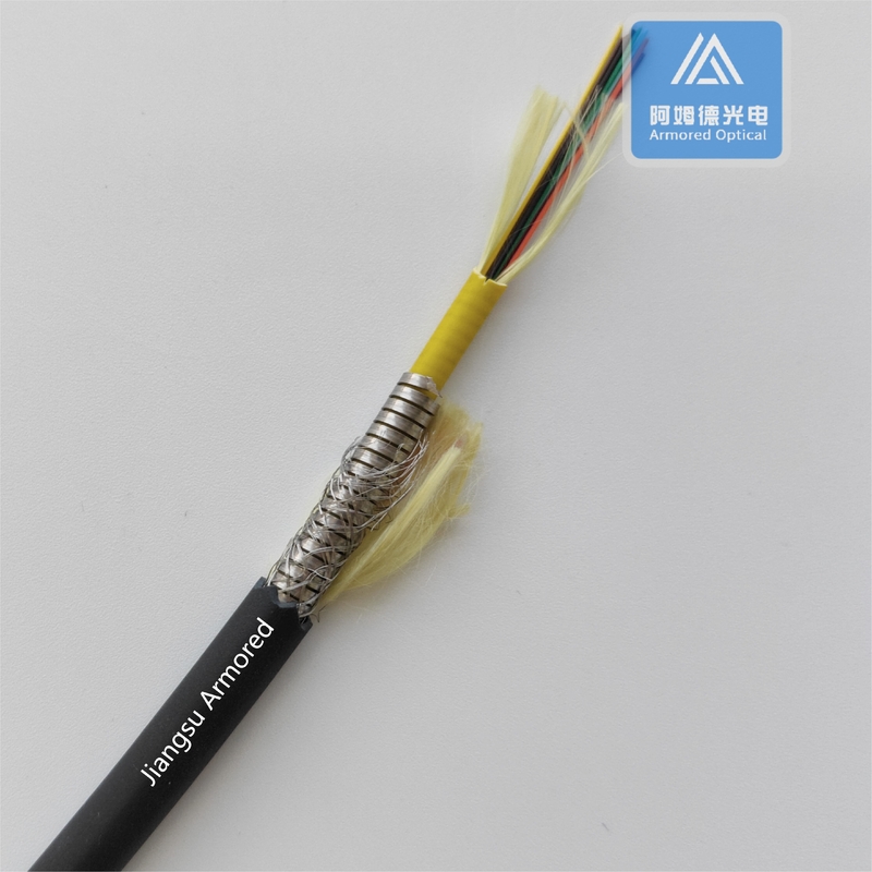 12 Cores Single Mode Spiral Armored Fiber Cable 7.5mm Black TPU Rodent Resistant FTTH Micro Armored Cable