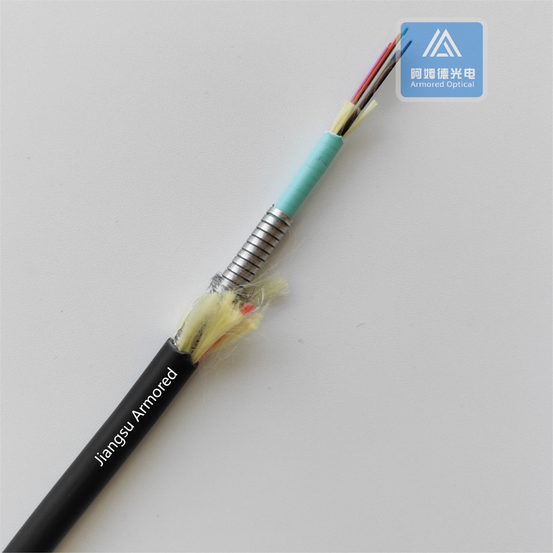 12 Cores Multi Mode Spiral Armored Fiber Cable 7.5mm Black TPU Rodent Resistant FTTH Micro Armored Cable