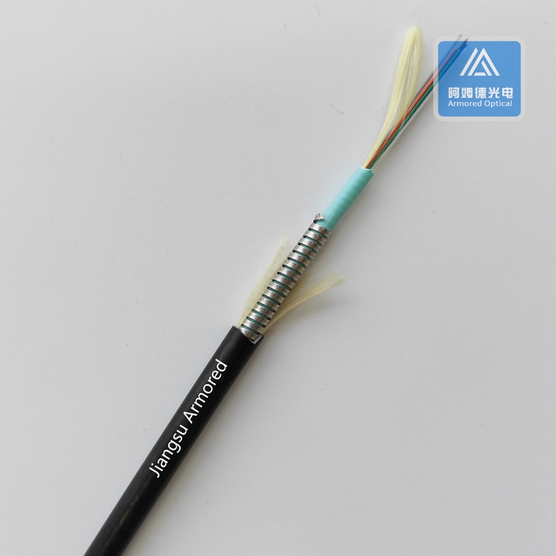 6 Cores Multi Mode Spiral Armored Fiber Cable 6.5mm Black TPU Rodent Resistant FTTH Micro Armored Cable