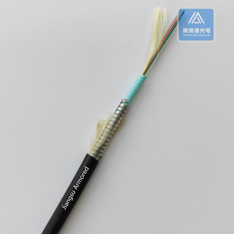 6 Cores Multi Mode Spiral Armored Fiber Cable 6.5mm Black TPU Rodent Resistant FTTH Micro Armored Cable