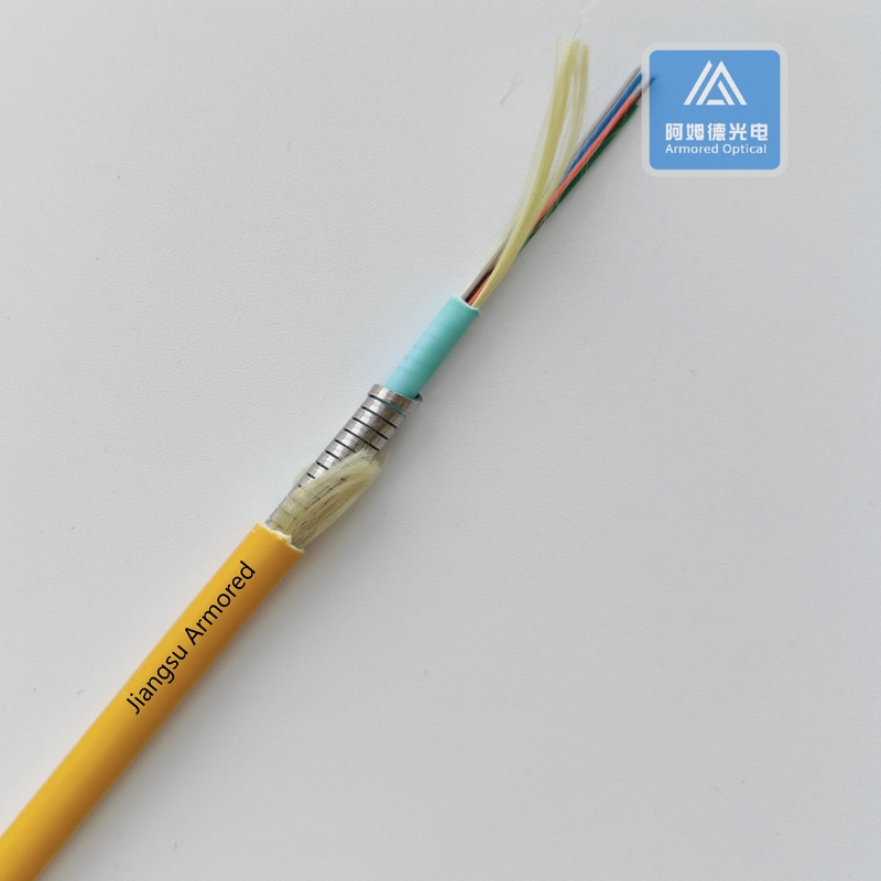 6 Cores Multi Mode Spiral Armored Fiber Cable 6.5mm Orange PVC Rodent Resistant FTTH Micro Armored Cable