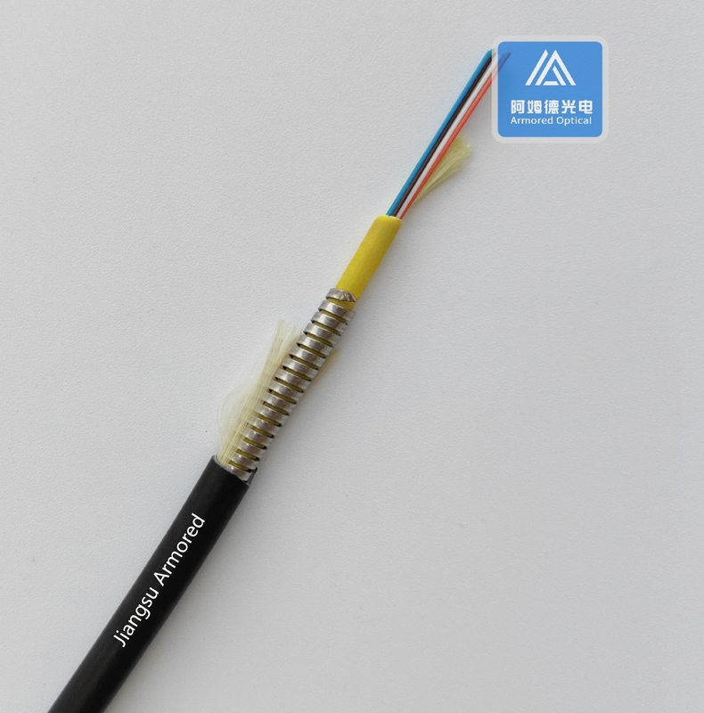 6 Cores Single Mode Spiral Armored Fiber Cable 6.5mm Black LSZH Rodent Resistant FTTH Micro Armored Cable