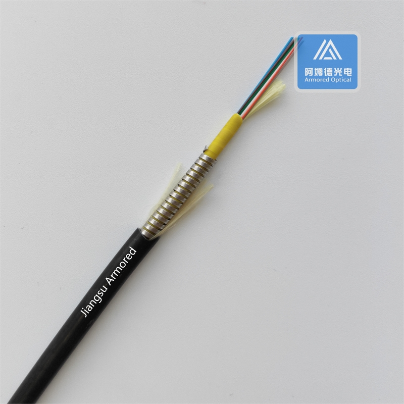 6 Cores Single Mode Spiral Armored Fiber Cable 6.5mm Black LSZH Rodent Resistant FTTH Micro Armored Cable