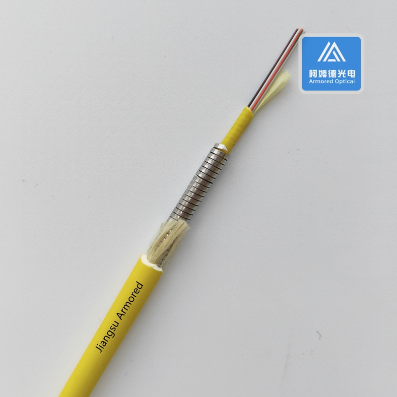 6 Cores Single Mode Spiral Armored Fiber Cable 6.5mm Yellow LSZH Rodent Resistant FTTH