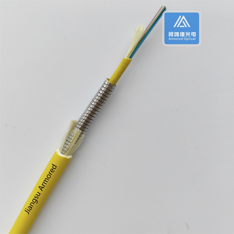 6 Cores Single Mode Spiral Armored Fiber Cable 6.5mm Yellow LSZH Rodent Resistant FTTH