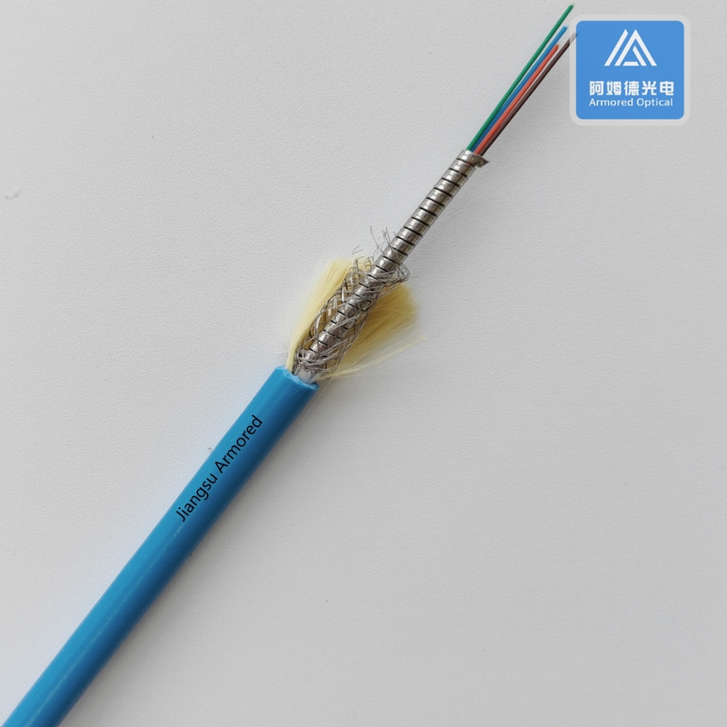 6 Cores Single Mode Spiral Armored Fiber Cable 5.0mm Blue LSZH Rodent Resistant FTTH