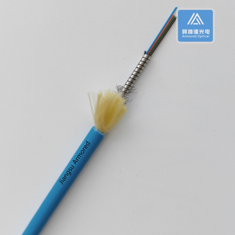 6 Cores Single Mode Spiral Armored Fiber Cable 5.0mm Blue LSZH Rodent Resistant FTTH