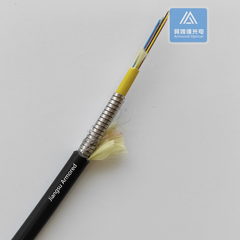 10 Cores Single Mode Spiral Armored Fiber Cable 7.5mm Black LSZH Rodent Resistant FTTH