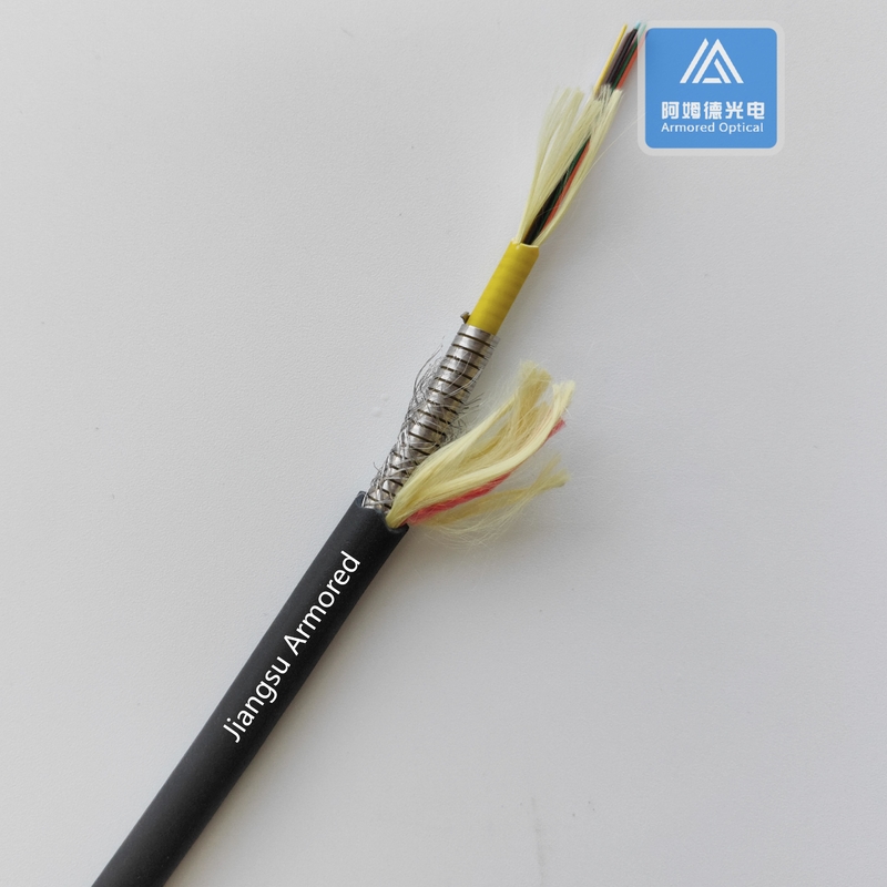 10 Cores Single Mode Spiral Armored Fiber Cable 7.5mm Black LSZH Rodent Resistant FTTH