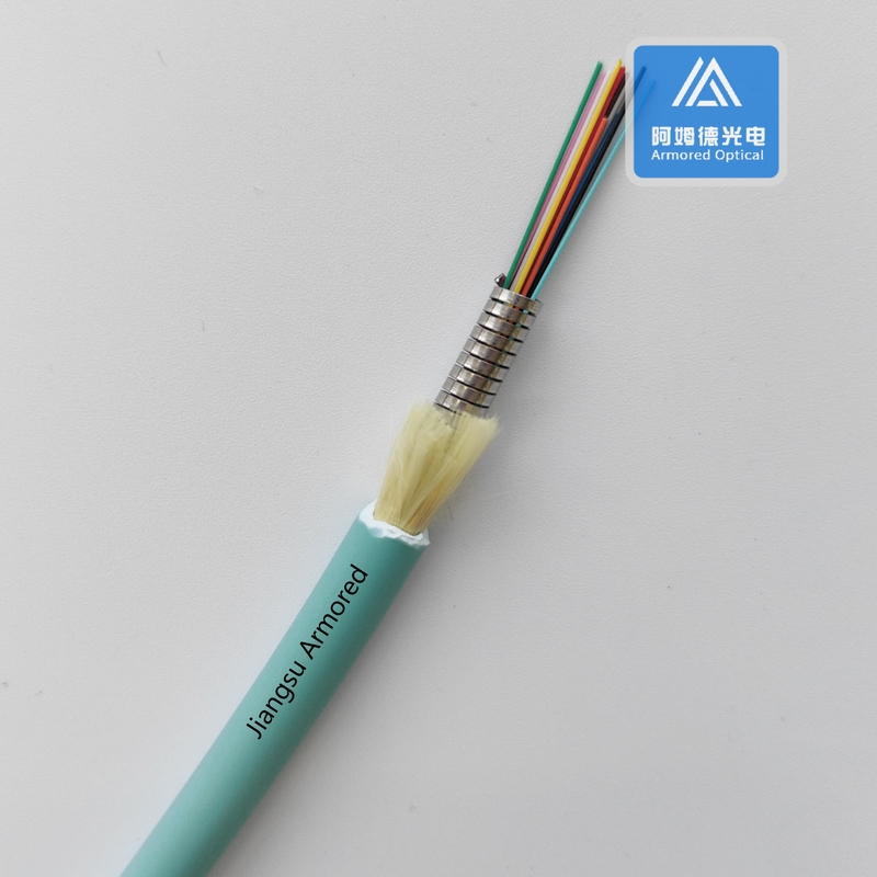 12 Cores Multi Mode Spiral Armored Fiber Cable 6.0mm Aque LSZH  Rodent Resistant FTTH