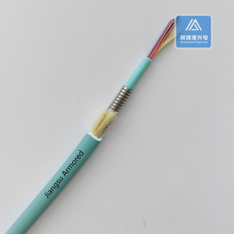 12 Cores Multi Mode Spiral Armored Fiber Cable 7.5mm Aque LSZH  Rodent Resistant FTTH