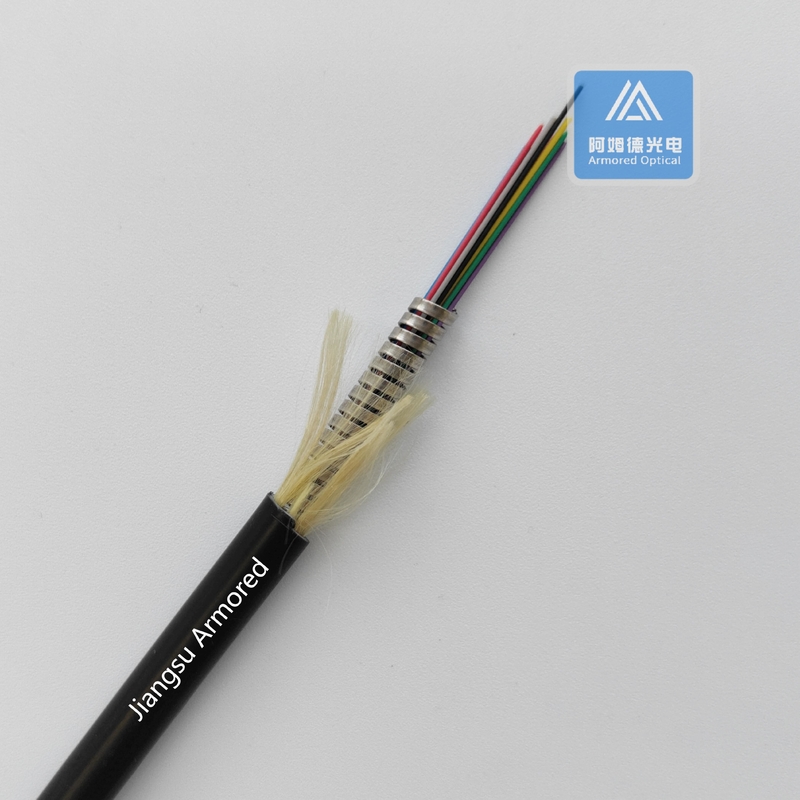 12 Cores Spiral Armored Fiber Cable 6.0mm Black TPU  Rodent Resistant FTTH