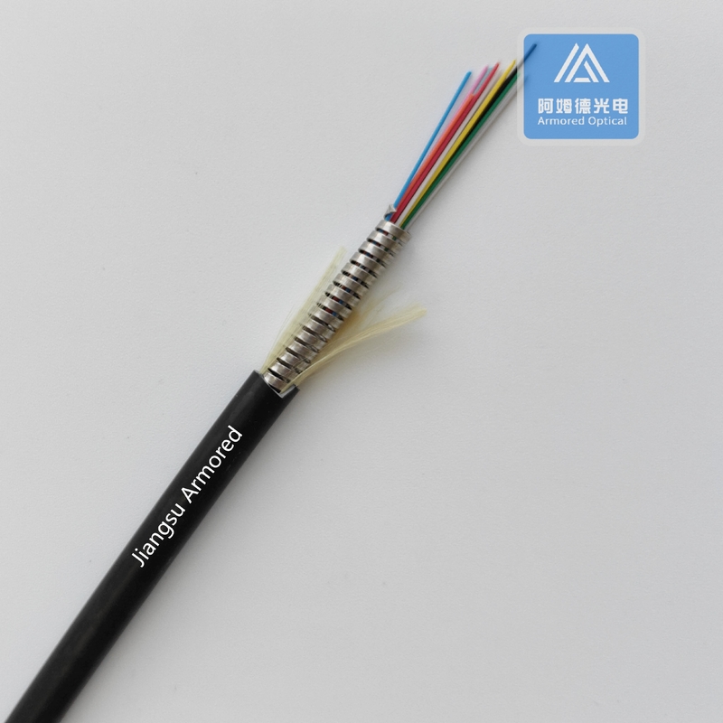 12 Cores Spiral Armored Fiber Cable 6.0mm Black TPU  Rodent Resistant FTTH