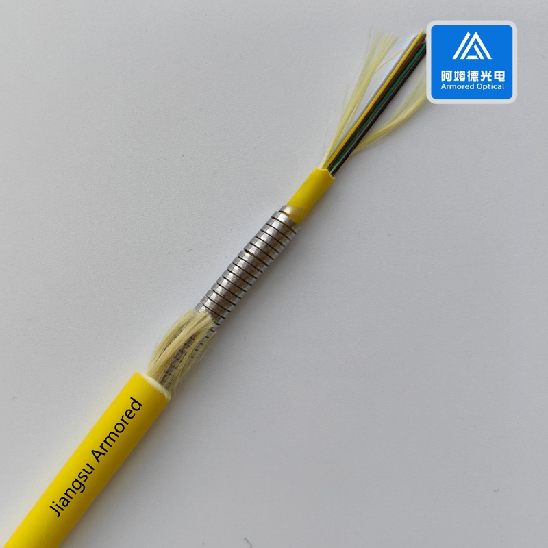 12 Cores Single Mode Spiral Armored Fiber Cable 7.5mm Yellow LSZH  FTTH Rodent Resistant