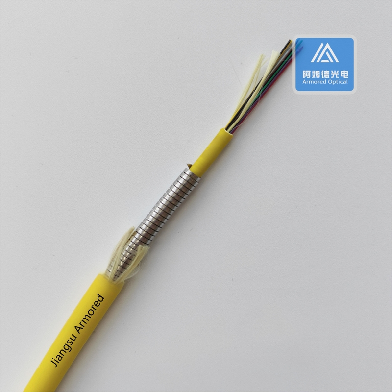 12 Cores Single Mode Spiral Armored Fiber Cable 7.5mm Yellow LSZH  FTTH Rodent Resistant