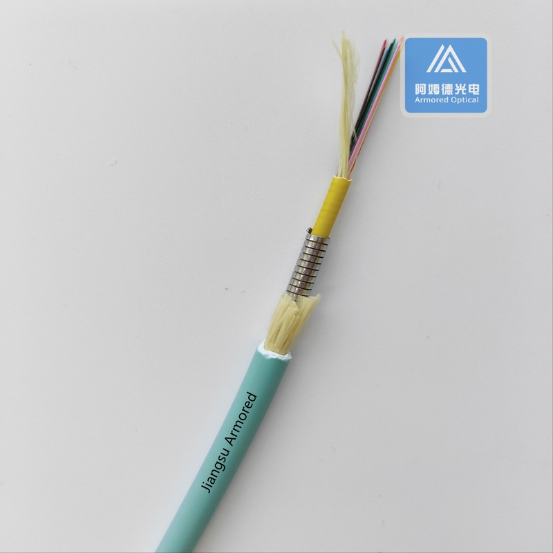 12 Cores Multimode Armored Fiber Optic Cable Aque LSZH 7.5mm Rodent Resistant